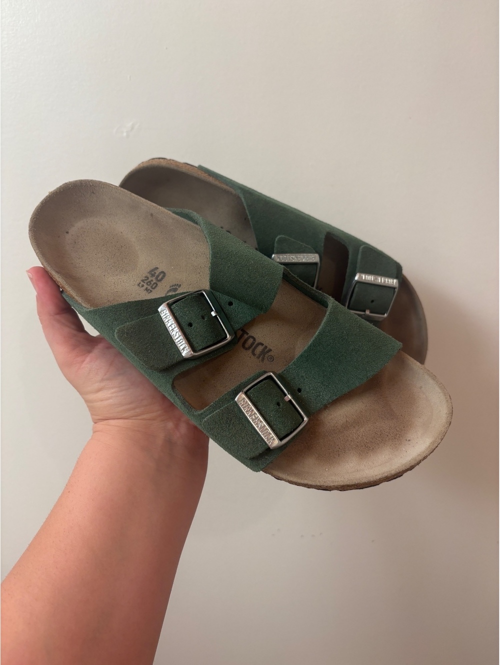 Birkenstock New w/ Box Arizona Shimmering Thyme Suede Leather size 40 women’s 9